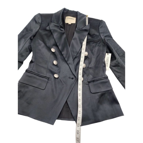 L'AGENCE Blazer Kenzie Double Breasted Black Satin Jacket Size 2 - Picture 9 of 16